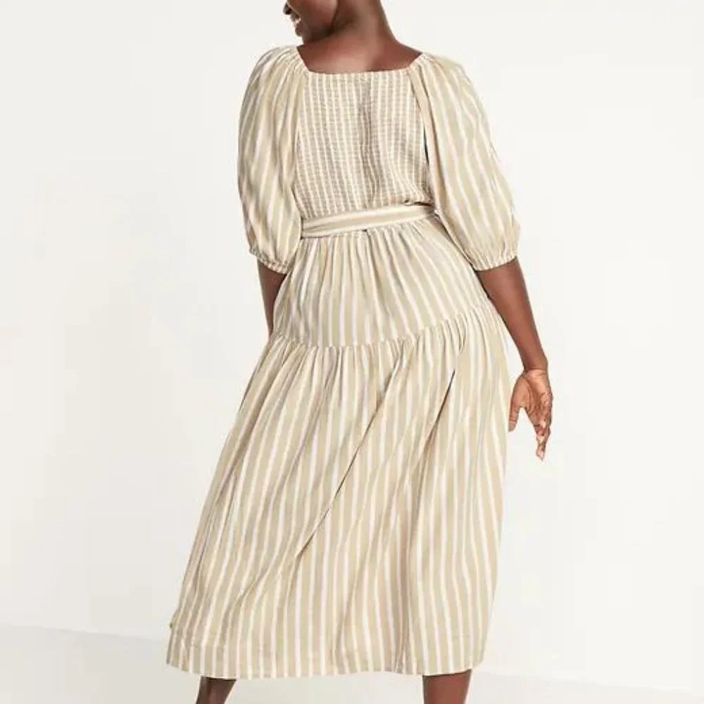Old Navy Waist-Defined Striped Tie-Belt Midi Plus Wrap Dress for Women New - Picture 4 of 5